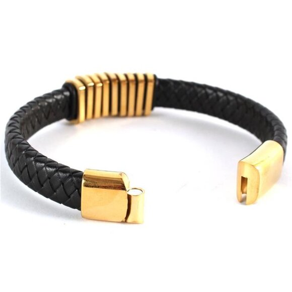 STAINLESS STEEL LEATHER RINGS BRACELET - Picture 1 of 2